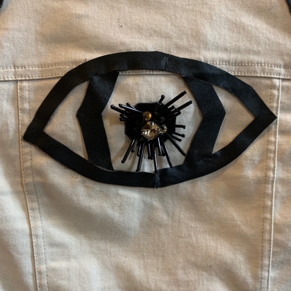 Kensie grey denim jacket handmade + real leather S - Picture 5 of 8